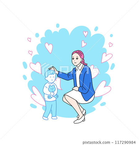 一名婦女拍拍孩子頭部的插圖 - Defender 117290984