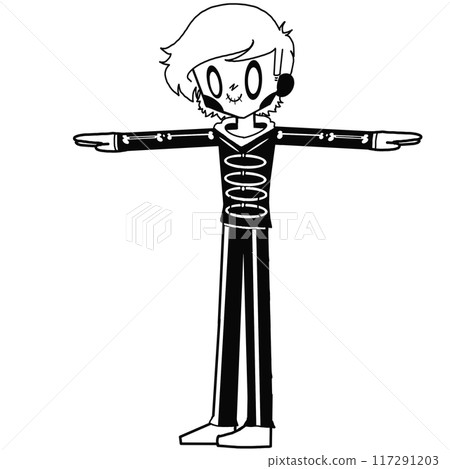 A skeleton man with a skull on his shirt and a skull on his head 117291203