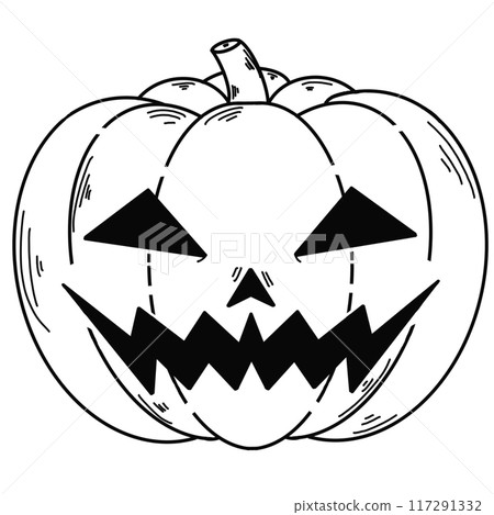 A pumpkin with a scary face drawn on it 117291332