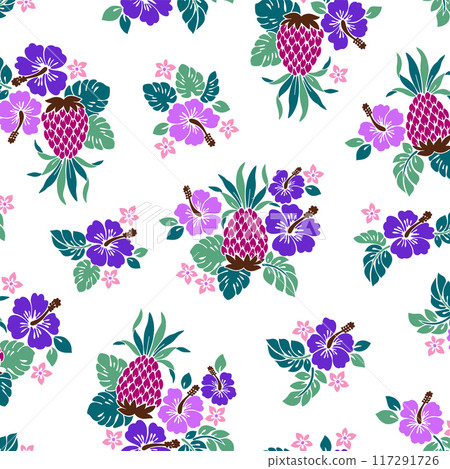 芙蓉和鳳梨紡織圖案， 117291726