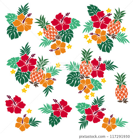 Aloha material of hibiscus and pineapple, Aloha material of hibiscus and pineapple, 117291930