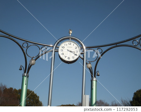 The clock in the park reads 3:20 The clock in the park reads 3:20 117292053
