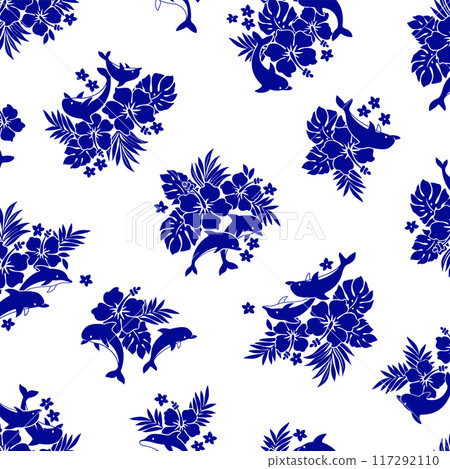 可愛的芙蓉和海豚圖案， 117292110