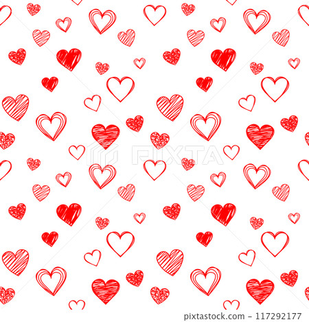 手繪心無縫圖案（紅色） 117292177