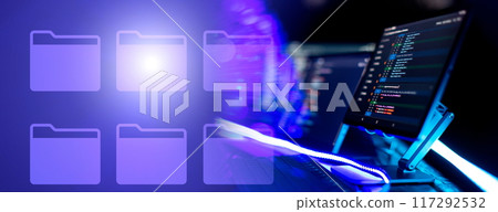 Server room with servers and data processing. Internet and technology concept. Server room with servers and data processing. Internet and technology concept. 117292532