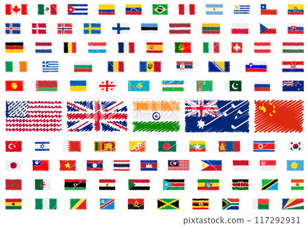 Hand-drawn flag illustration material set 117292931