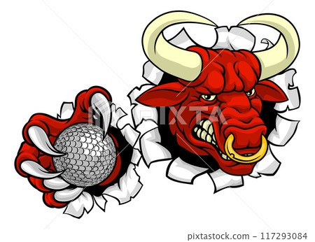 Bull Minotaur Longhorn Cow Golf Mascot Cartoon 117293084