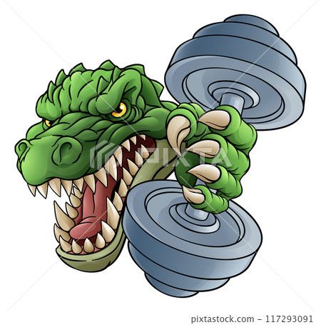 Crocodile Dinosaur Alligator Weight Lifting Mascot Crocodile Dinosaur Alligator Weight Lifting Mascot 117293091