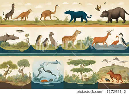 像繪本一樣列出想像中的動物的插圖 117293142