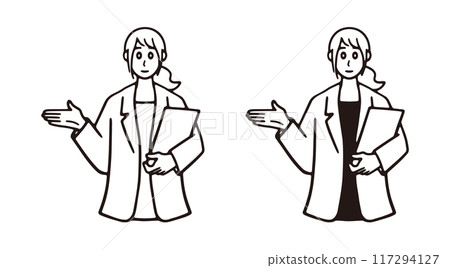 女性英語會話教練指導的線條畫集 117294127