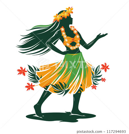 Silhouette of a hula dancer feeling the tropical breeze Silhouette of a hula dancer feeling the tropical breeze 117294693
