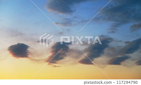 A sunset landscape with strange clouds 117294790