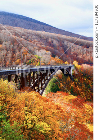 Autumn leaves at Jyogakura Bridge (Towada City, Aomori Prefecture) 117294930
