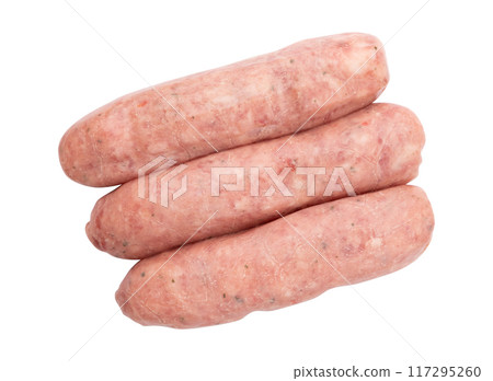 uncooked pork sausages isolated on white background uncooked pork sausages isolated on white background 117295260