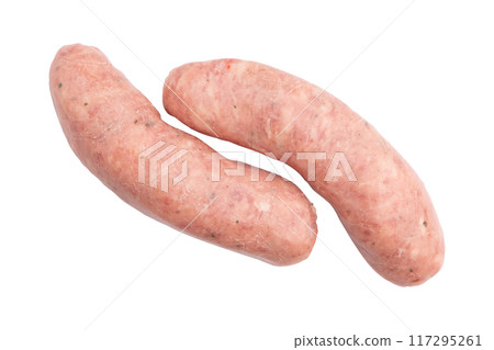 uncooked pork sausages isolated on white background uncooked pork sausages isolated on white background 117295261
