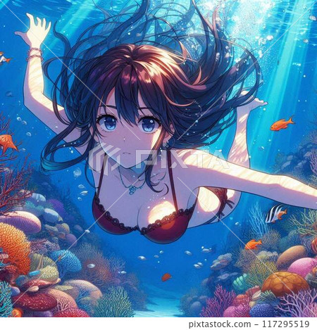 A woman diving in the tropical sea 117295519