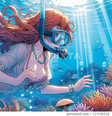 A woman enjoying snorkeling in the tropical sea 117295520