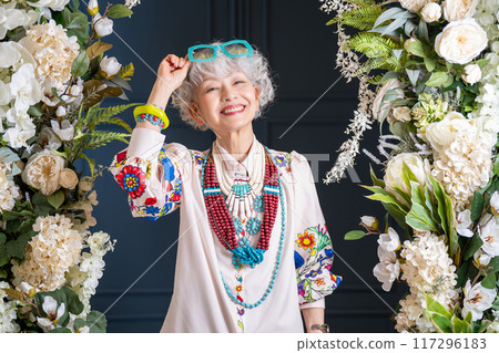 Enjoying fashion and free self-expression Gray hair Senior women in their 60s and 70s Enjoying fashion and free self-expression Gray hair Senior women in their 60s and 70s 117296183