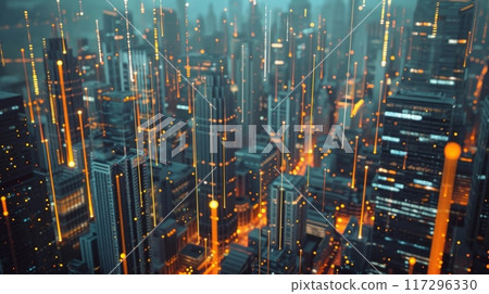 Cityscape with Financial Graph Overlay Signifying Economic Growth 117296330