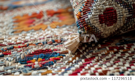 Close-up of Textured Woven Fabric with Vibrant Colors 117296518