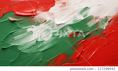 Vibrant Red and Green Abstract Acrylic Paint Texture 117296642