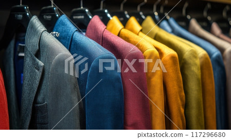 Colorful Array of Suits on Display in a Modern Store 117296680