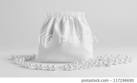 Elegant White Purse with Pearl Chain on a Gray Background 117296690