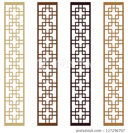亞洲風格紙質窗框和家具上使用的圖案和裝飾的向量插圖。 117296707