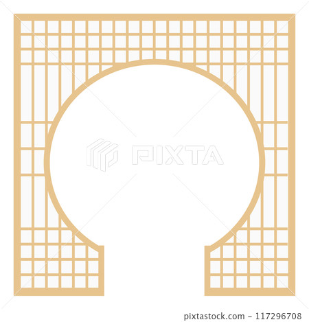 亞洲風格紙質窗框和家具上使用的圖案和裝飾的向量插圖。 117296708