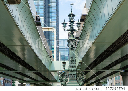 Metropolitan Expressway and Kirin statue in Nihonbashi, Chuo Ward, Tokyo Metropolitan Expressway and Kirin statue in Nihonbashi, Chuo Ward, Tokyo 117296794