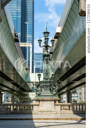 Metropolitan Expressway and Kirin statue in Nihonbashi, Chuo Ward, Tokyo 117296816