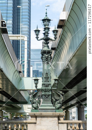 Metropolitan Expressway and Kirin statue in Nihonbashi, Chuo Ward, Tokyo 117296817