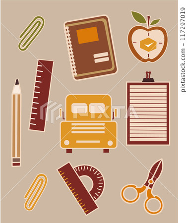 set stickers  of school supplies in retro style  117297019