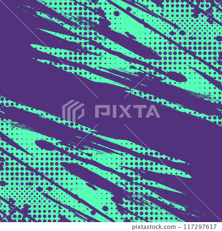 Abstract Background with Green and Purple Brush Texture and Halftone Effect. Grunge Sport Background, for Event Banner or Poster Design 117297617