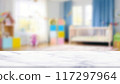 Empty countertop with blurry baby room background, for design and decoration concepts 117297964
