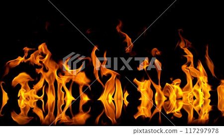 Fire Isolated on Black Background with Reflection. Fire Isolated on Black Background with Reflection. 117297978