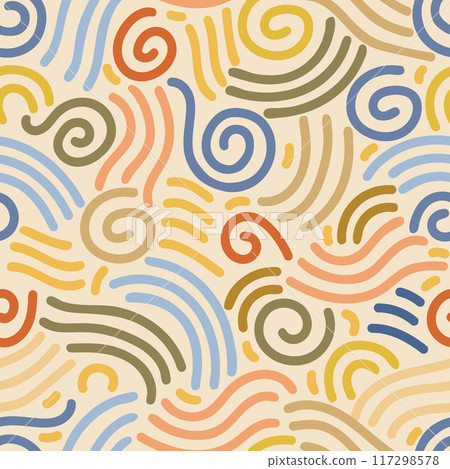 Abstract and playful pattern with swirling, curved lines and spirals Abstract and playful pattern with swirling, curved lines and spirals 117298578