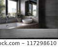 Empty countertop with blurry bathroom background, for design and decoration concepts 117298610