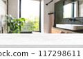 Empty countertop with blurry bathroom background, for design and decoration concepts 117298611