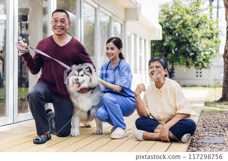 Caregiver nurse take care a Senior patient walking in park 117298756