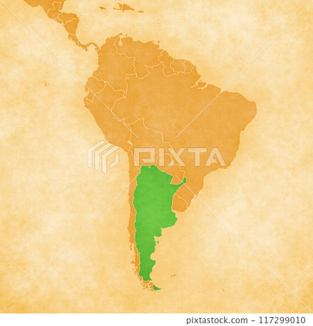Ocher map of South America - Argentina 117299010