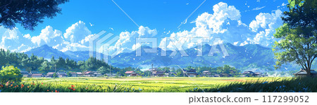 Summer countryside nature and blue sky 117299052