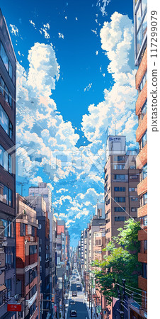 藍天城市景觀的插圖 117299079