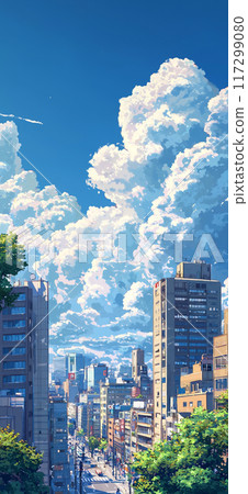 Illustration of a cityscape with blue sky Illustration of a cityscape with blue sky 117299080