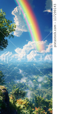 Rainbow in the blue sky and natural scenery 117299143