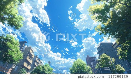 Illustration of a cityscape with blue sky Illustration of a cityscape with blue sky 117299189