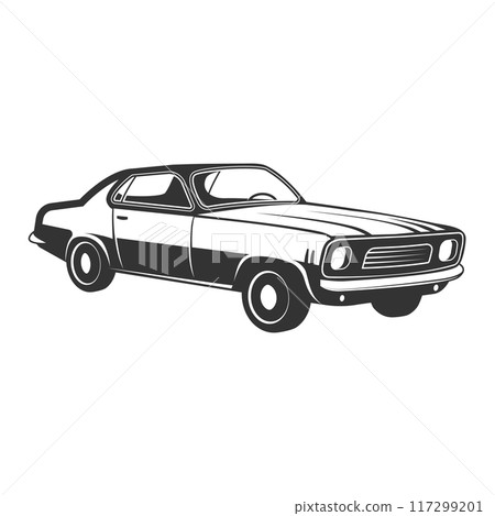 Classic vintage retro car design. Vector silhouette. Design element for logo, sign, emblem. American sports sedan. Classic vintage retro car design. Vector silhouette. Design element for logo, sign, emblem. American sports sedan. 117299201