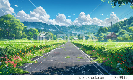 Blue sky and country road, natural scenery in good weather 117299393