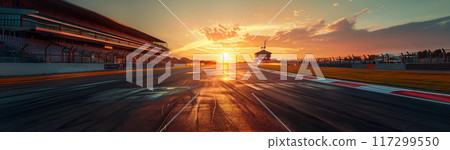 Sunset and motorsports race track 117299550
