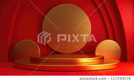 Showcase empty podium, banner, and stand versatile copy space, ideal for presentations, advertising, and displays, enabling creative and customizable visual storytelling. 117299576